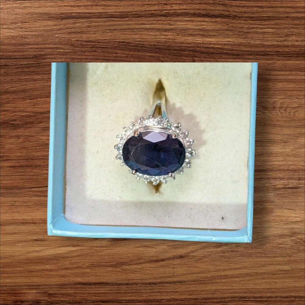 Avon RJ 125 Silver Plated Simulated Blue Sapphire & Cubic Zirconia Ring‎ Size 9